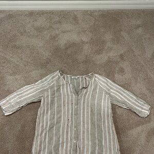 Striped Button-Up Linen Blouse